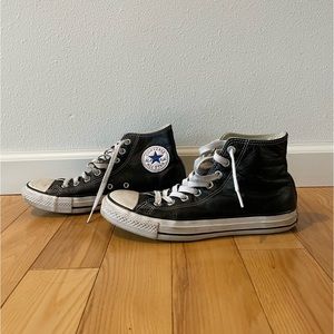 Black Leather High Top Converse
